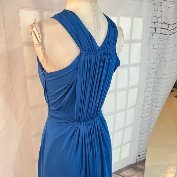 Ranna Gill blue sleeveless draped jersey gown with crystal embellishment size sm - Picture 8 of 13